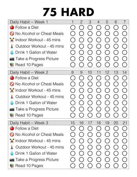 75 Hard Printable Checklist
